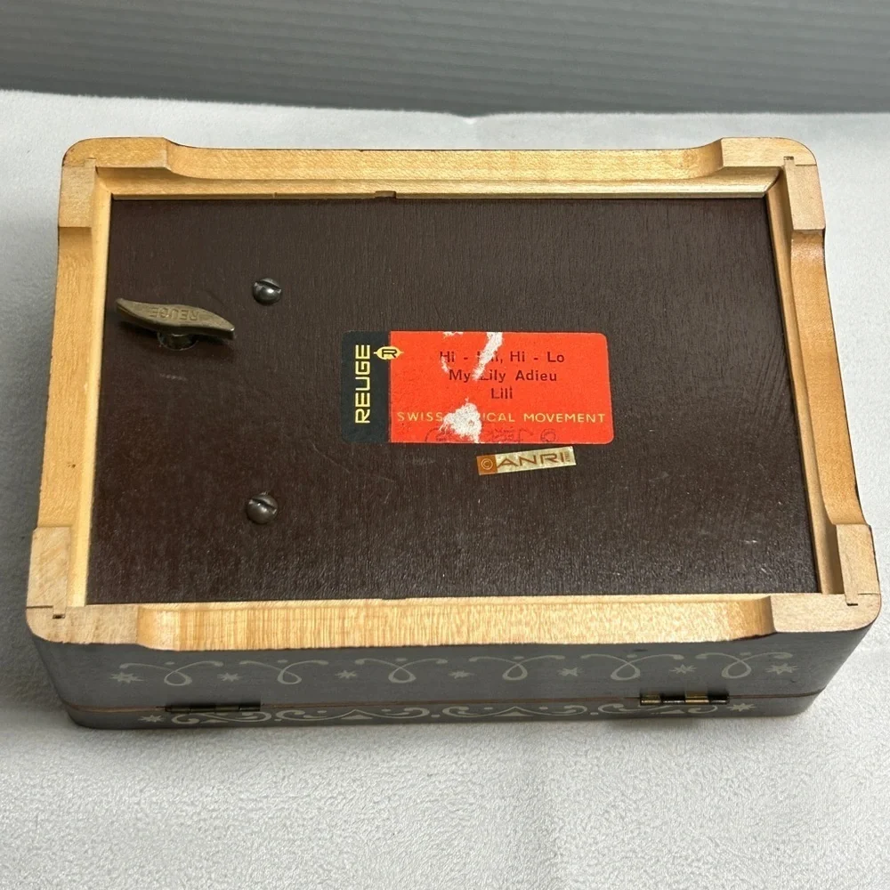 Reuge Swiss Music Box Vintage My Lily Adieu Hi - Lo Wind-Up Wooden Opens